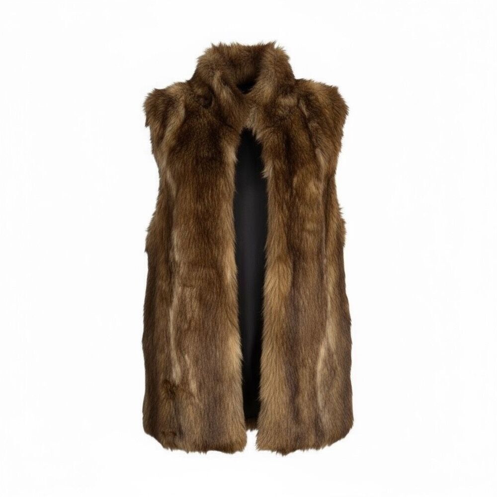 Universal Thread Faux Fur Open Front Stand Up‎ Collar Lined Vest Brown OSFM